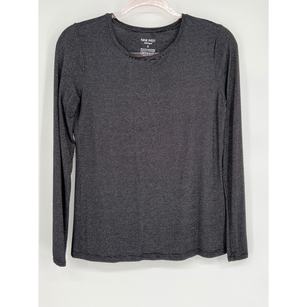 Nine West Soft Spun Women's Top, Size S, Black‎ & White Striped Long Sleeve